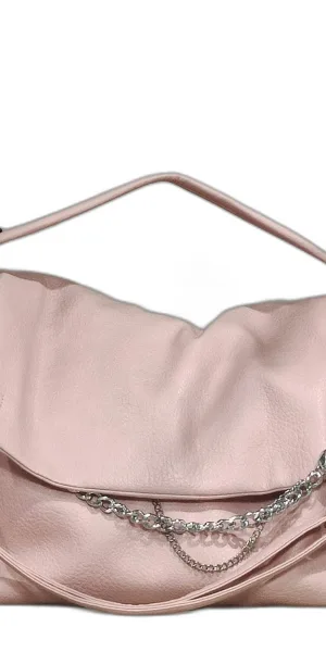 Borsa donna elegante a cartella con catena di metaallo argentato , manico e tracolla