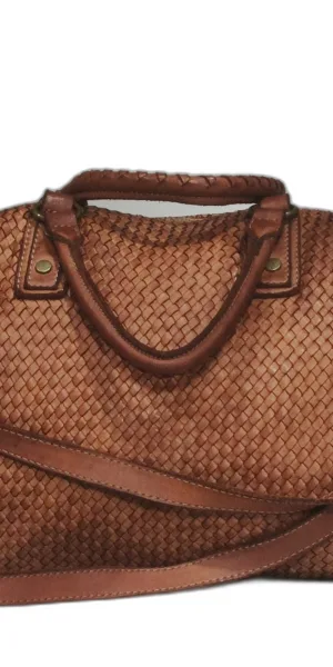 Borsa donna elegante in vera pelle intrecciata realizzata a mano con tracolla regolabile