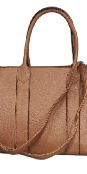 Borsa donna elegante in ecopelle con tracolla e manico color cuoio