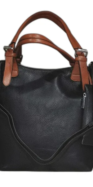 Borsa donna elegante in ecopelle con tracolla e manico color nero e borsellino incluso