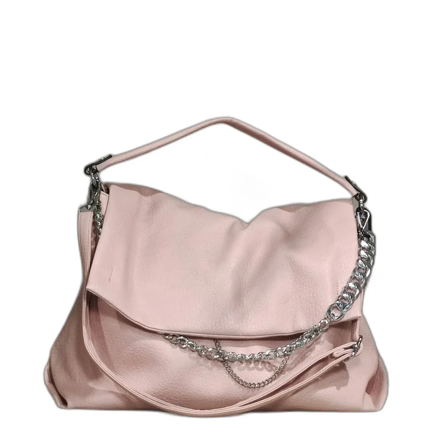Borsa donna elegante a cartella con catena di metaallo argentato , manico e tracolla