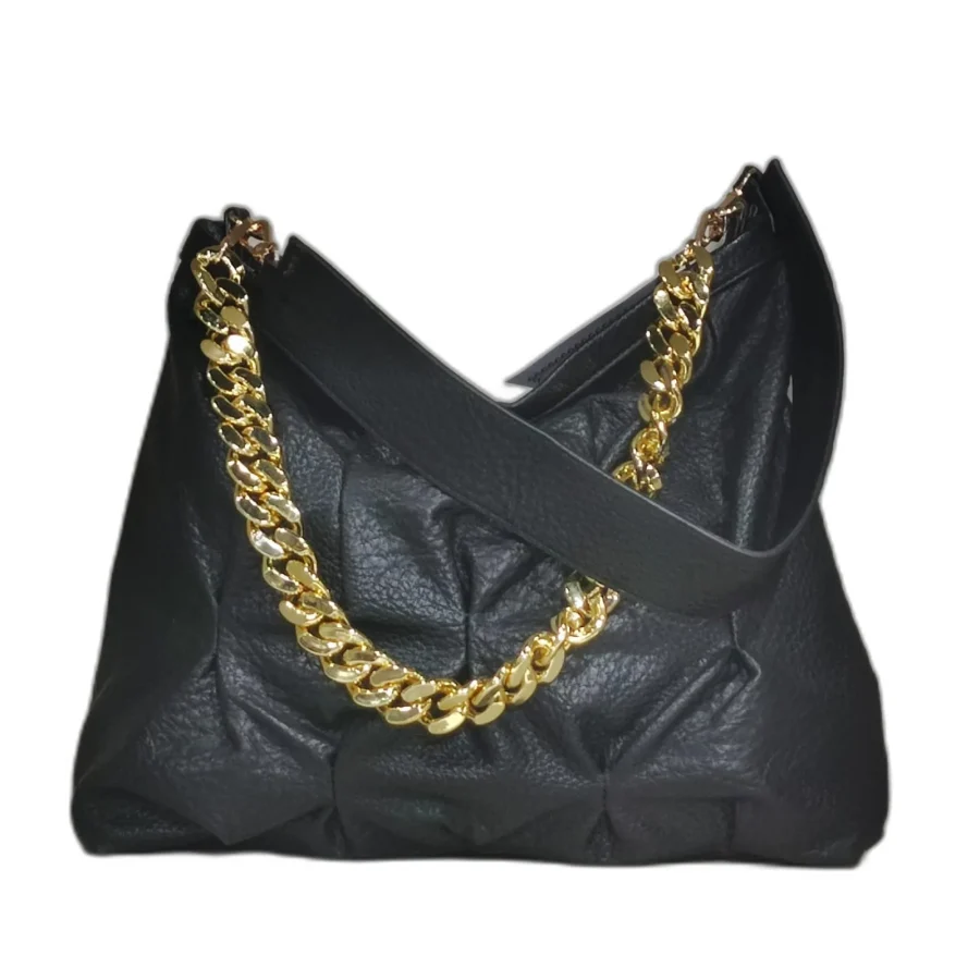 Borsa donna elegante con catena di metallo dorata con manico e tracolla
