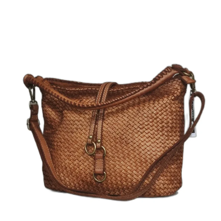 Borsa donna lusso in vera pelle intrecciata, fatta a mano,  con zip, tracolla regolabile