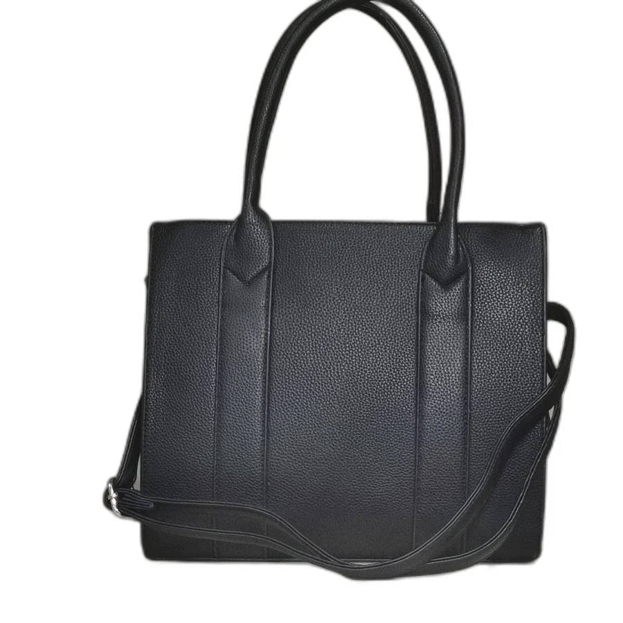Borsa donna elegante in ecopelle con tracolla e manico color nero