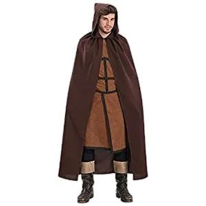MANTELLO MARRONE IN TELA CON CAPPUCCIO PER ADULTI - ACCESSORI CARNEVALE E FESTE A TEMA
