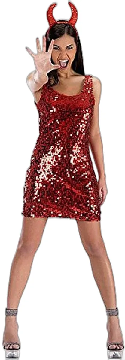 DIAVOLESSA DEMONE IN PAILLETTES - COSTUME HALLOWEEN CARNEVALE E FESTE  A TEMA