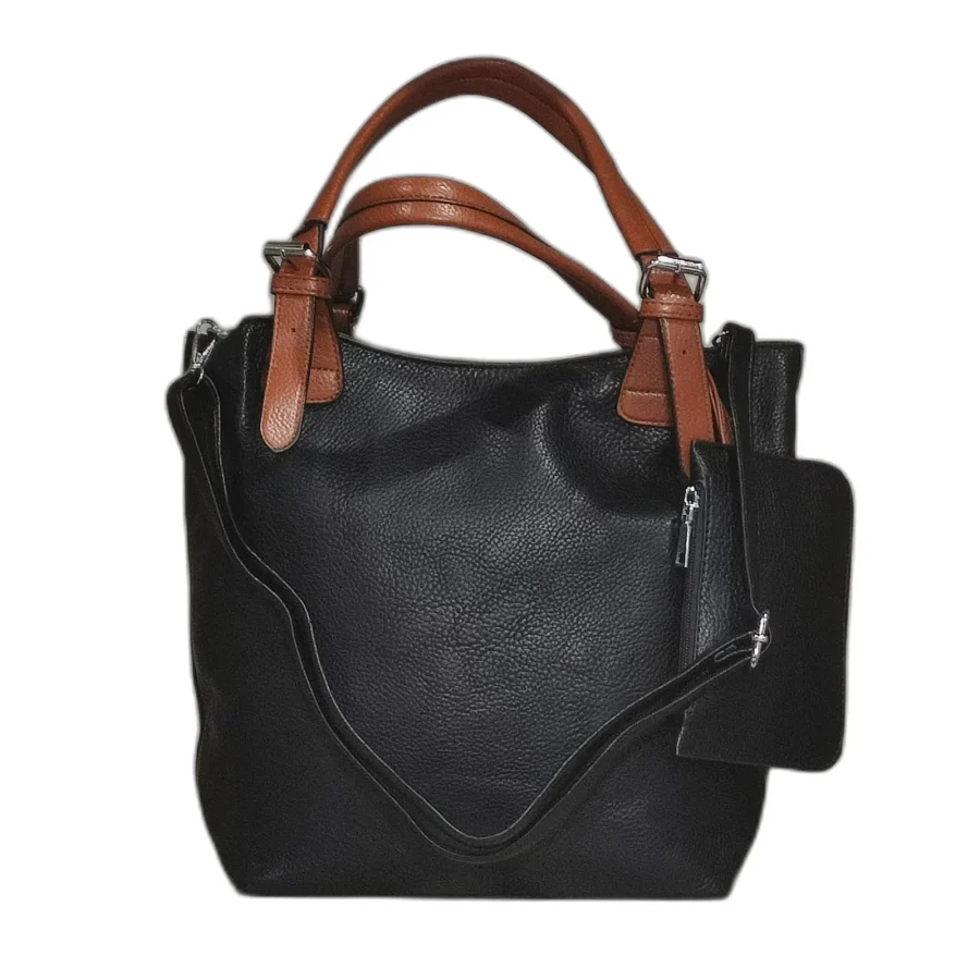 Borsa donna elegante in ecopelle con tracolla e manico color nero e borsellino incluso